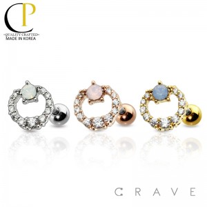 OPAL GEM PAVED RING 316L SURGICAL STEEL CARTILAGE BARBELL
